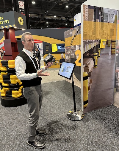 <p>James Ryan, president of Sentry Protection Products, demonstrates how their newest product, Collision Sentry Multi-Zone, provides collision protection wherever you need it, not just at corner intersections.</p>