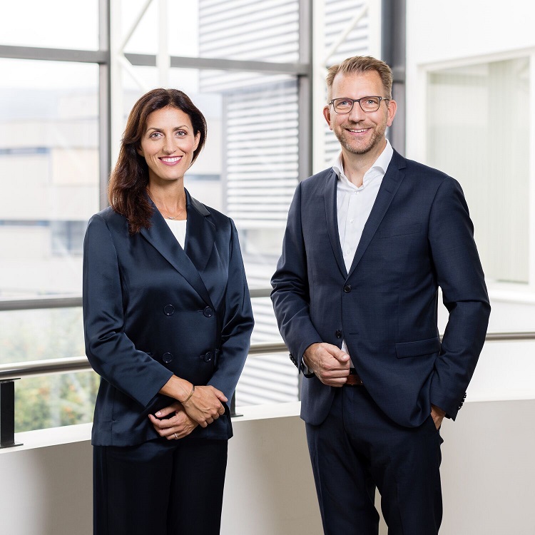 Giulia Colombi and Jens Schmale. Schmale will become CEO Jan. 1, 2024, with Colombi taking over as the leader of Swisslog EMEA.