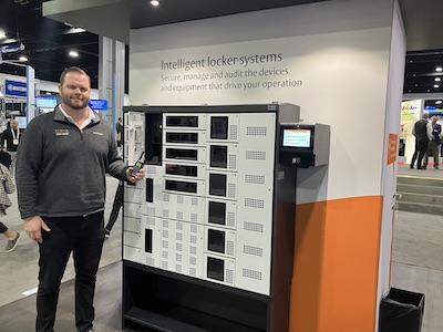Regional sales manager Brian Davidson showcases one of Traka’s intelligent Modular Lockers. 