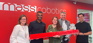 Left to right: Colleen Anderson Director of Community and Events at MassRobotics, Biren Patel - Business Development Manager at maxon, Debora Setters - National Marketing Manager at maxon, Carsten Horn - Application Engineering Manager at maxon, and Juan Necochea, Director of Strategic Partnerships at MassRobotics.