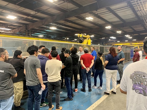 The students learned about careers in the material handling industry from senior managers and got to tour Mitsubishi Logisnext Americas’s Houston operation.