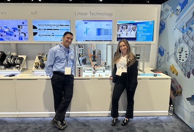 From left, Dan Barrera, product manager, automation & electrification, North America, and Lauren Heinz, marketing communications specialist, linear technology at Bosch Rexroth