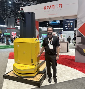 Michael Markarian, sales engineer at Kivnon, highlights their new automated forklift pallet stacker