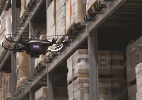 A Verity drone in action. Once the data is collected, the system distills that information into insights delivered to a user dashboard or a WMS.