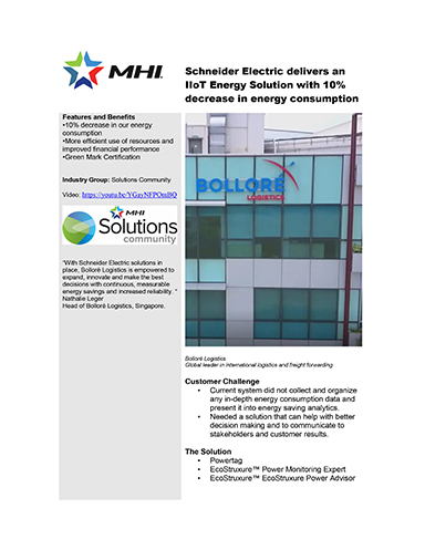 Schneider Electric delivers an IIoT Energy Solution with 10% decrease in energy consumption